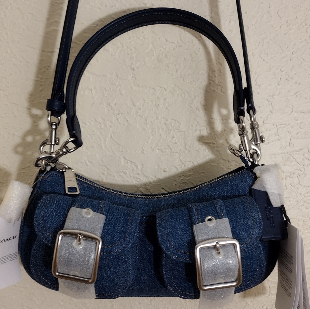 Coach Ashton denim crossbody bag Indigo Silver CAK44